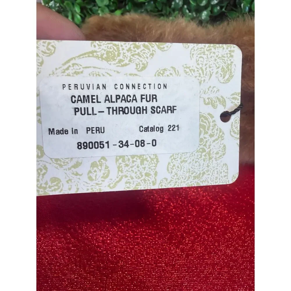 NWT Peruvian Connection 100% Alpaca Fur Pull Through Scarf Camel Made In Peru
